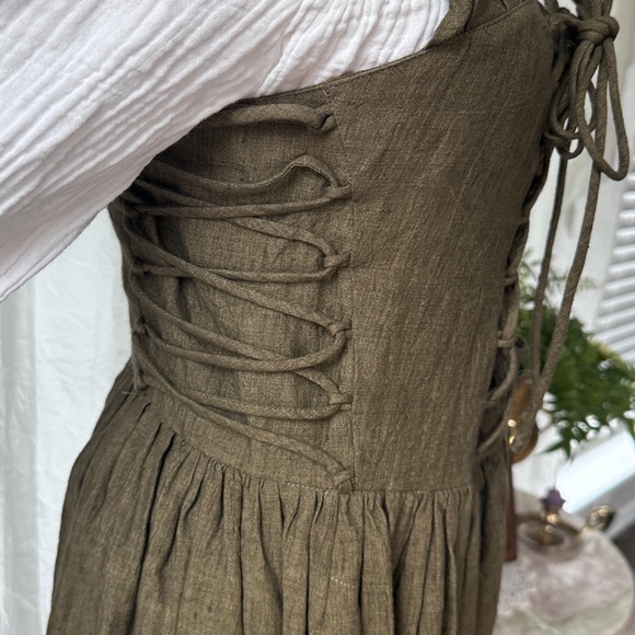 **NWOT** Linennaive Glory 33 | Front Lace Up Dress in Olive Green - Picture 9 of 16